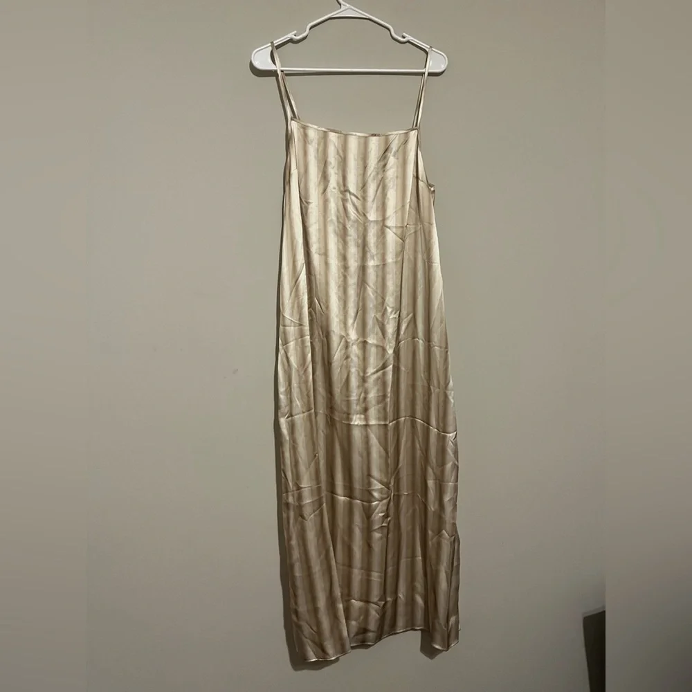 Madewell Midi Slip Dress in Stripe Silk Color Faded Khaki Size 12 *mark - Picture 4 of 13